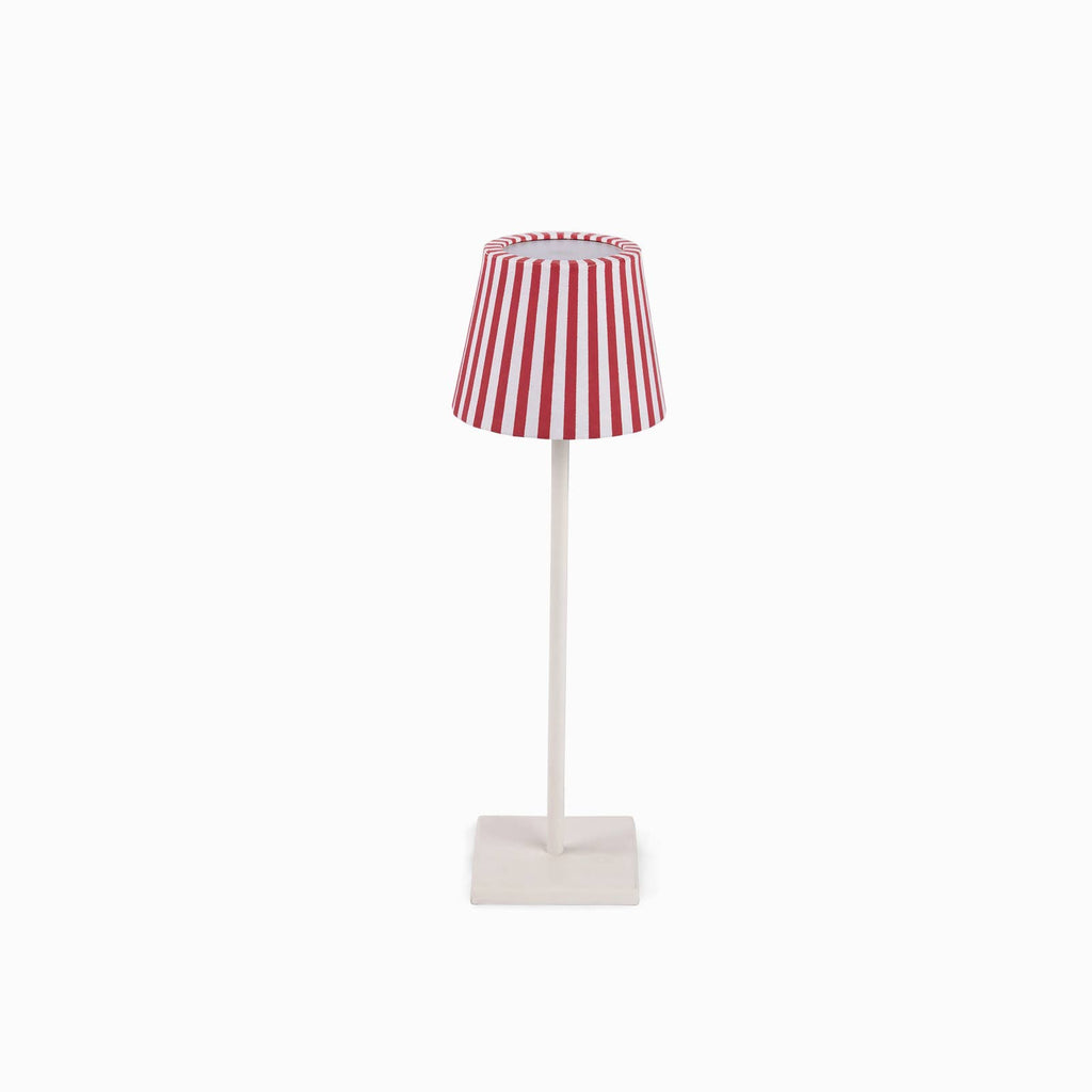 Garnet Red Bengal Stripe block-printed paper Poldina lamp shade cover by Kevin Francis Design