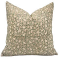 The Dellwood block print pillow cover in olive and brown, heavyweight linen