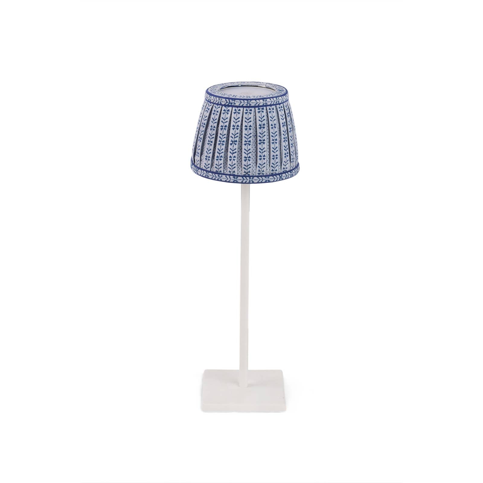 Harbor Blue Floral Stripe block-printed cotton Poldina lamp shade cover by Kevin Francis Design
