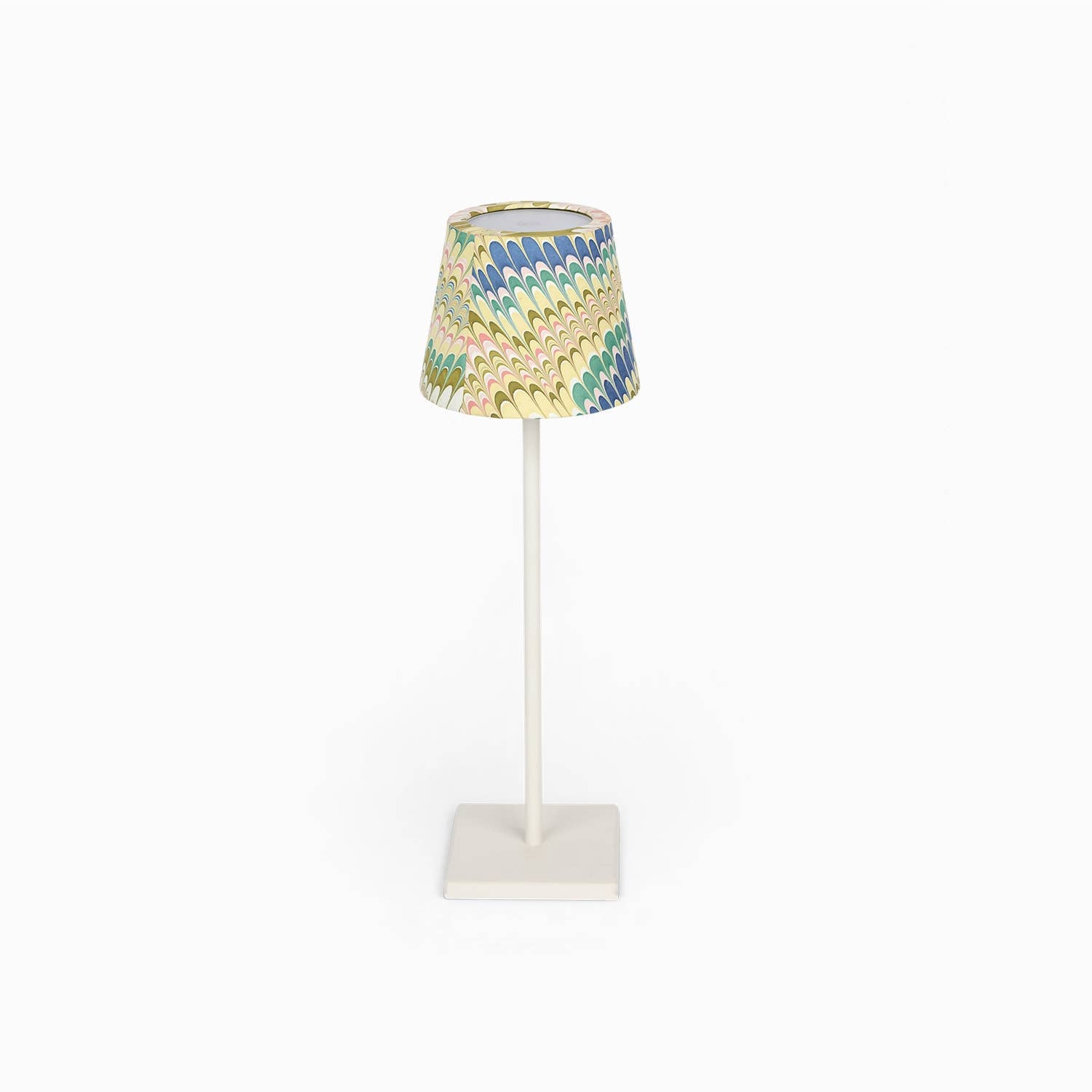 Moss Mountain hand-marbled paper Poldina lamp shade cover by Kevin Francis Design