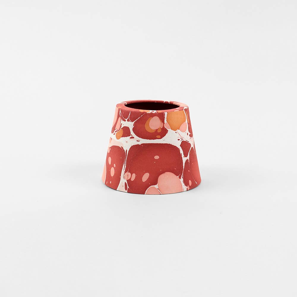 Red Pebble hand-marbled paper Poldina lamp shade cover by Kevin Francis Design