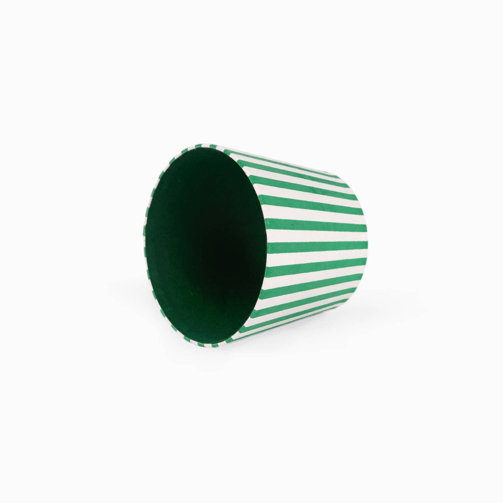 Celadon Green Bengal Stripe block-printed paper Poldina lamp shade cover by Kevin Francis Design