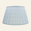 Eastwood light blue printed pleated lamp shade by Kevin Francis Design showing detailed fabric and classic pleated design.