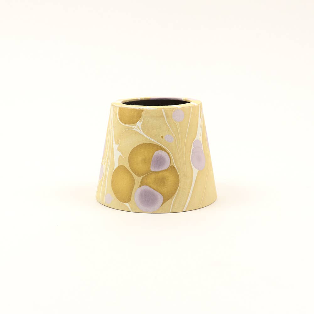 Canary Lilac Pebble hand-marbled paper Poldina lamp shade cover by Kevin Francis Design