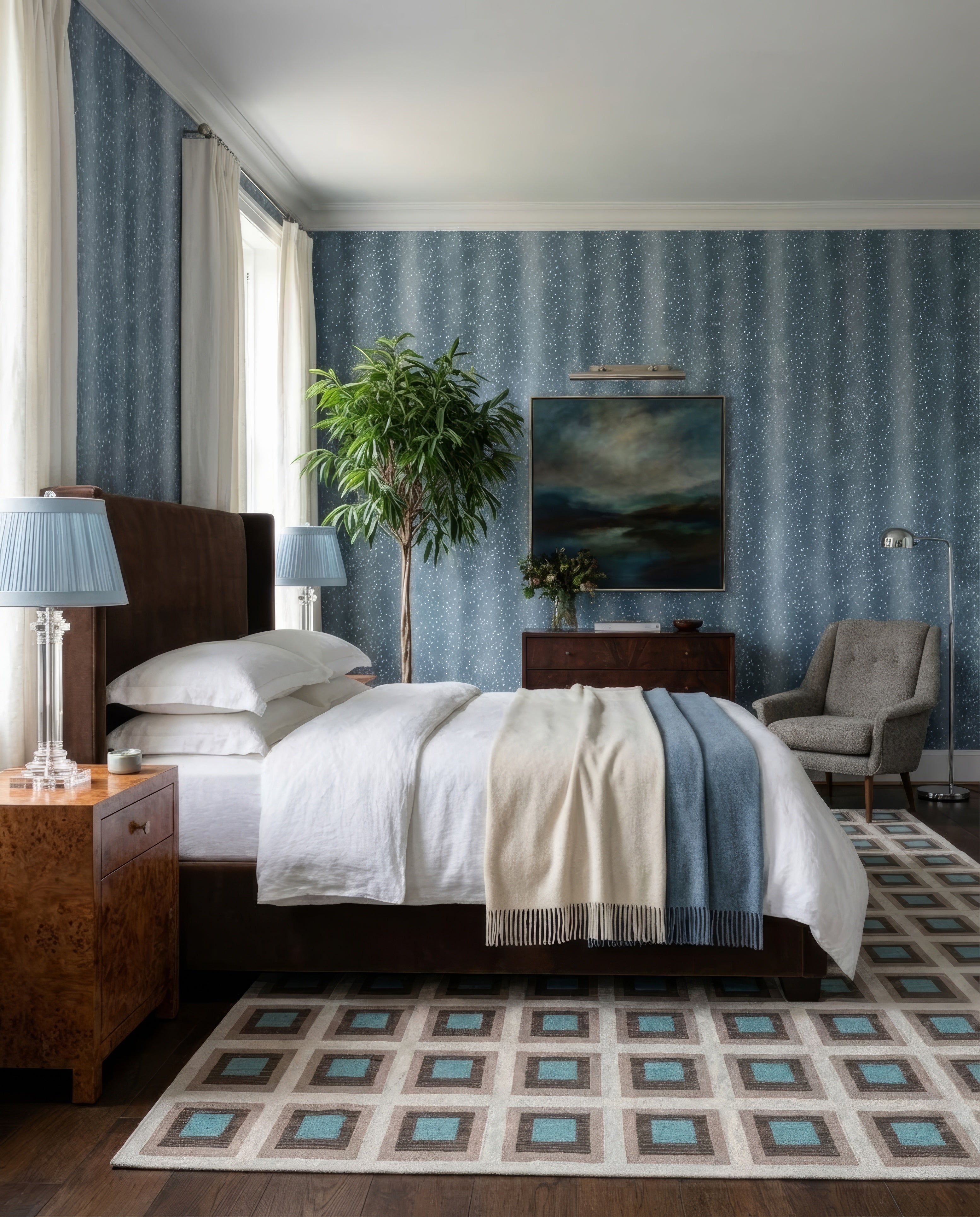 Wilde Spotted Antelope Hide Wallpaper – Slate Blue – Kevin Francis