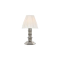 12-inch Ellis pleated silk cordless candlestick lamp in silver by Kevin Francis Design