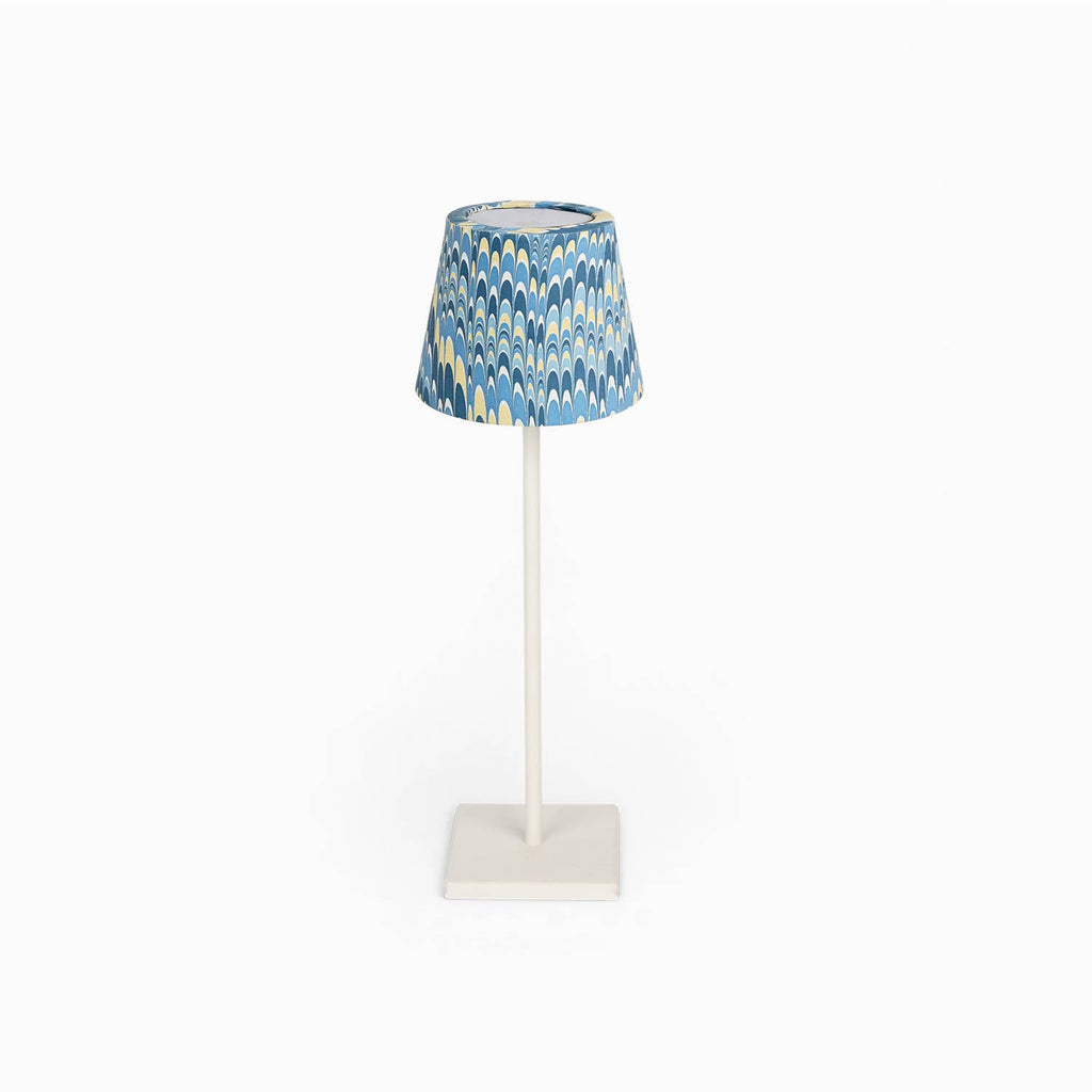 Blue Yellow Mountain hand-marbled paper Poldina lamp shade cover by Kevin Francis Design