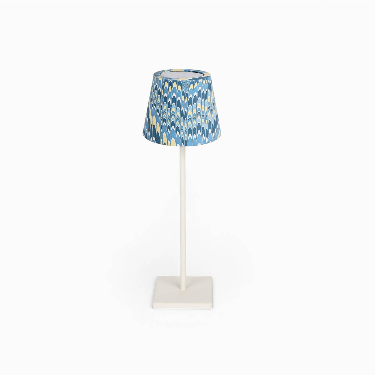 Blue Yellow Mountain hand-marbled paper Poldina lamp shade cover by Kevin Francis Design