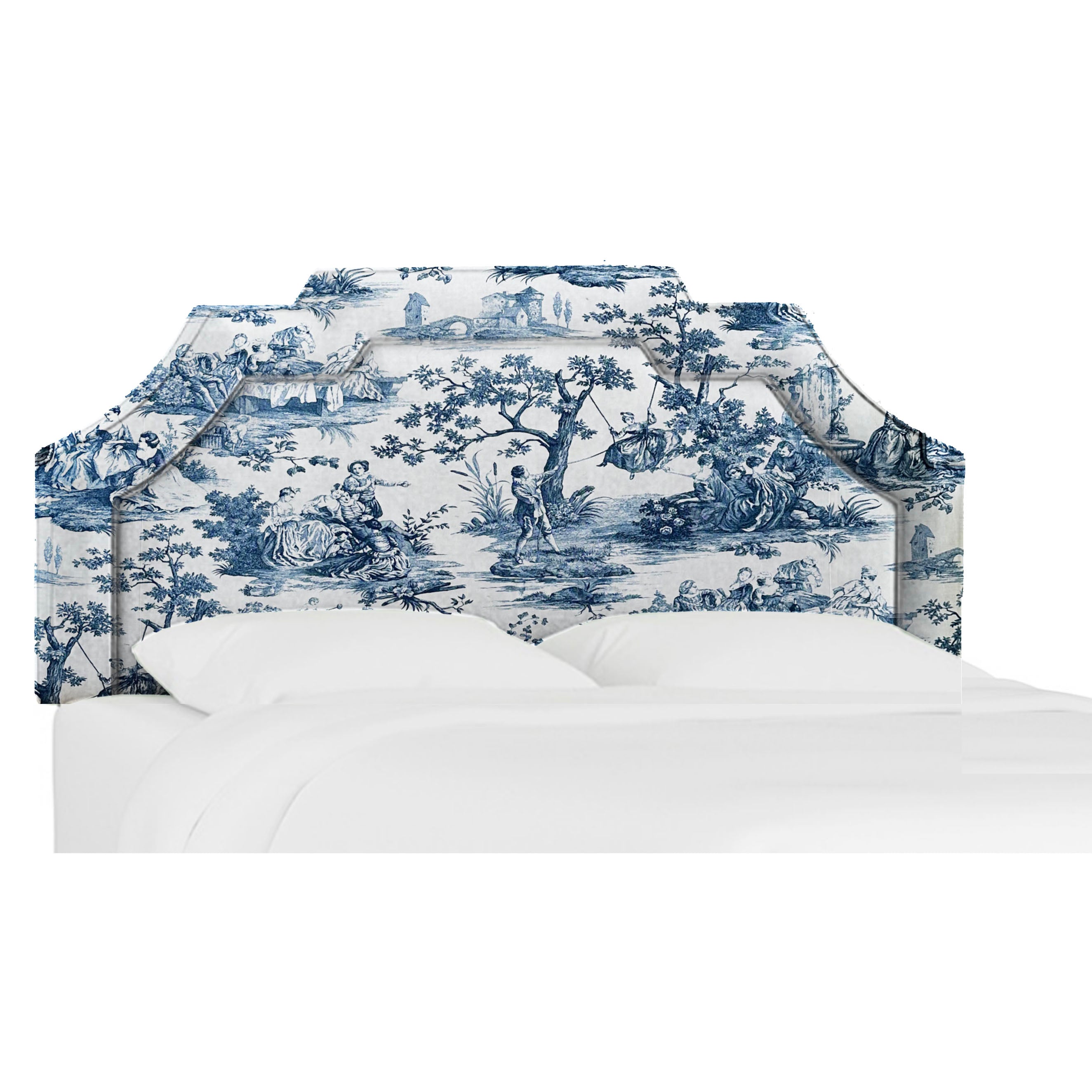 Gigi Blue Toile Upholstered Headboard by Kevin Francis Design | Atlanta Interior Designer | Luxury Home Decor