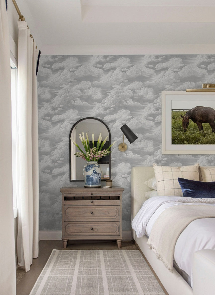 Kipling Clouds Etching Wallpaper – Vintage Gray by Kevin Francis Design | Luxury Area Rugs & Home Decor
