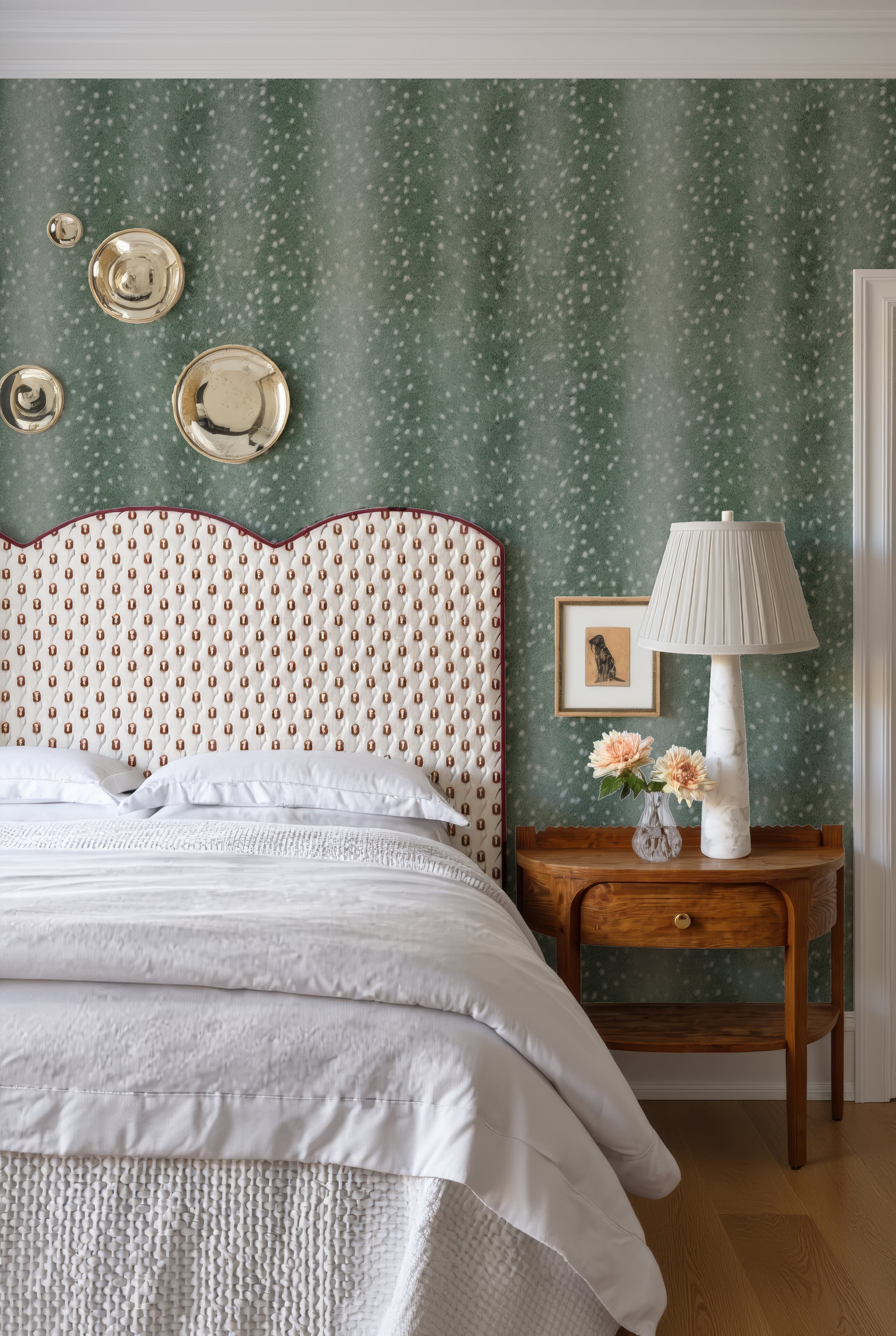 Wilde Spotted Antelope Hide Wallpaper – Moss Green by Kevin Francis Design | Luxury Area Rugs & Home Decor