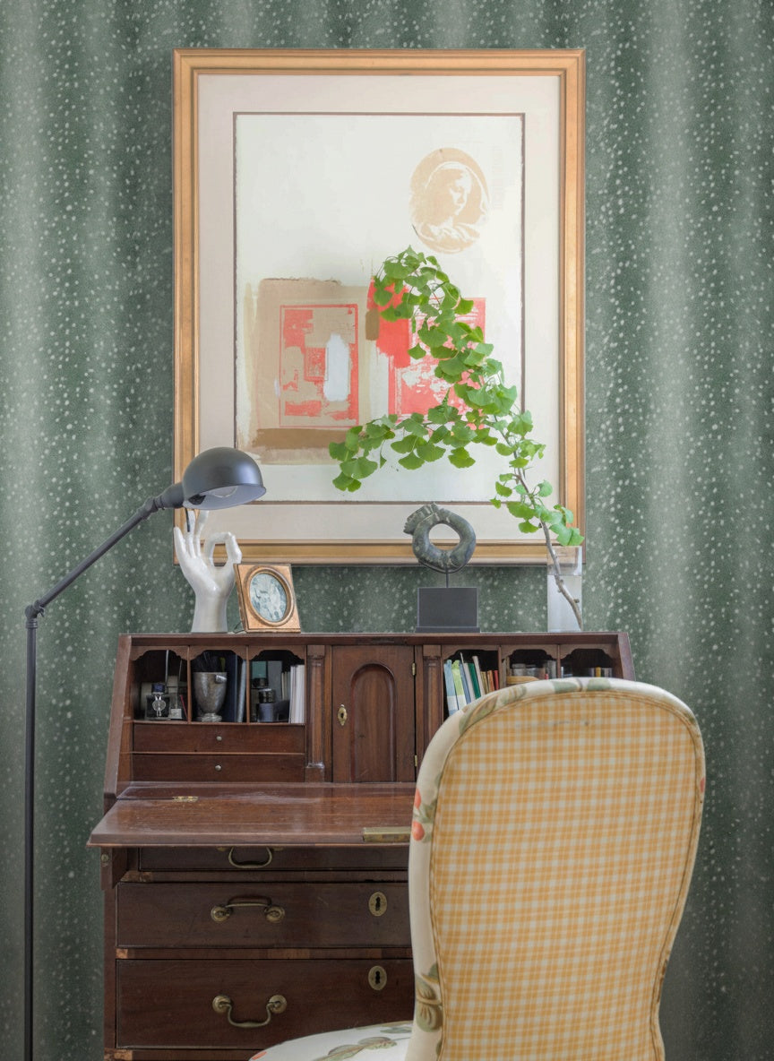 Wilde Spotted Antelope Hide Wallpaper – Moss Green by Kevin Francis Design | Luxury Area Rugs & Home Decor