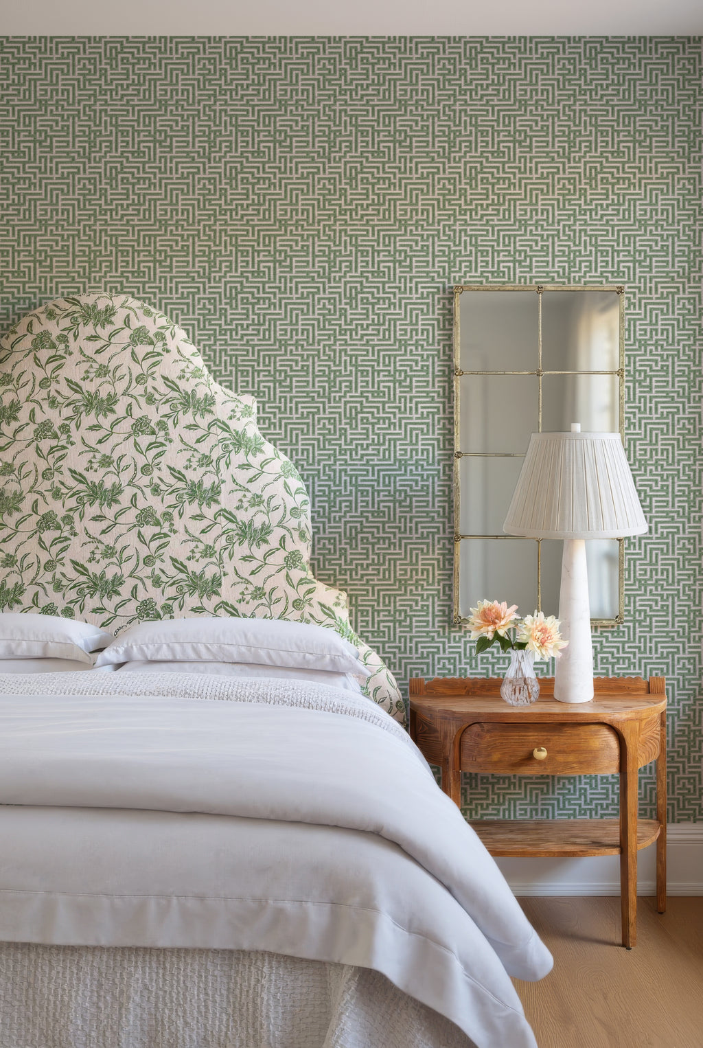 Bronte Ribbon Maze Wallpaper – Box Hedge Green by Kevin Francis Design | Luxury Area Rugs & Home Decor