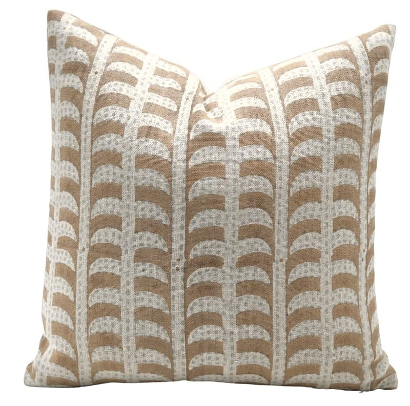 The Hanover block print pillow cover in brown, heavyweight linen