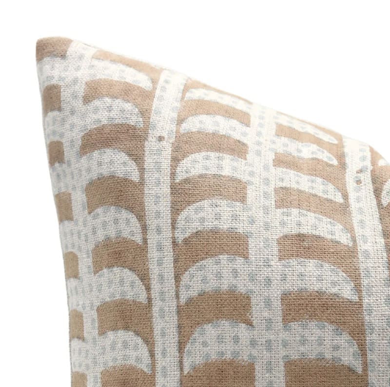 Hand block printed tiered arch pattern on the Hanover heavyweight linen pillow cover