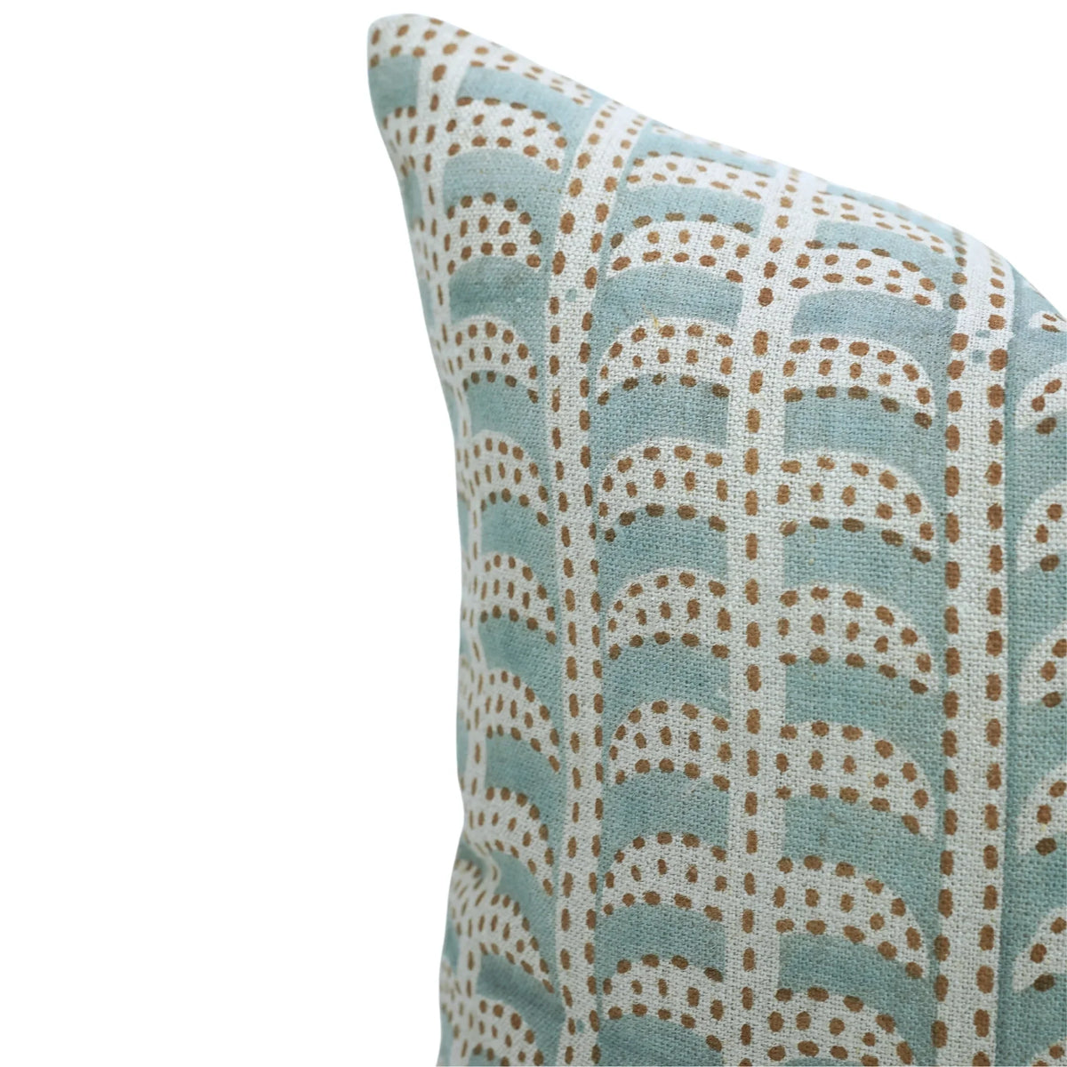 Hand block printed tiered arch pattern on the Hanover heavyweight linen pillow cover