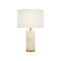 16-inch Hayes alabaster cordless table lamp with brass foot and linen shade by Kevin Francis Design