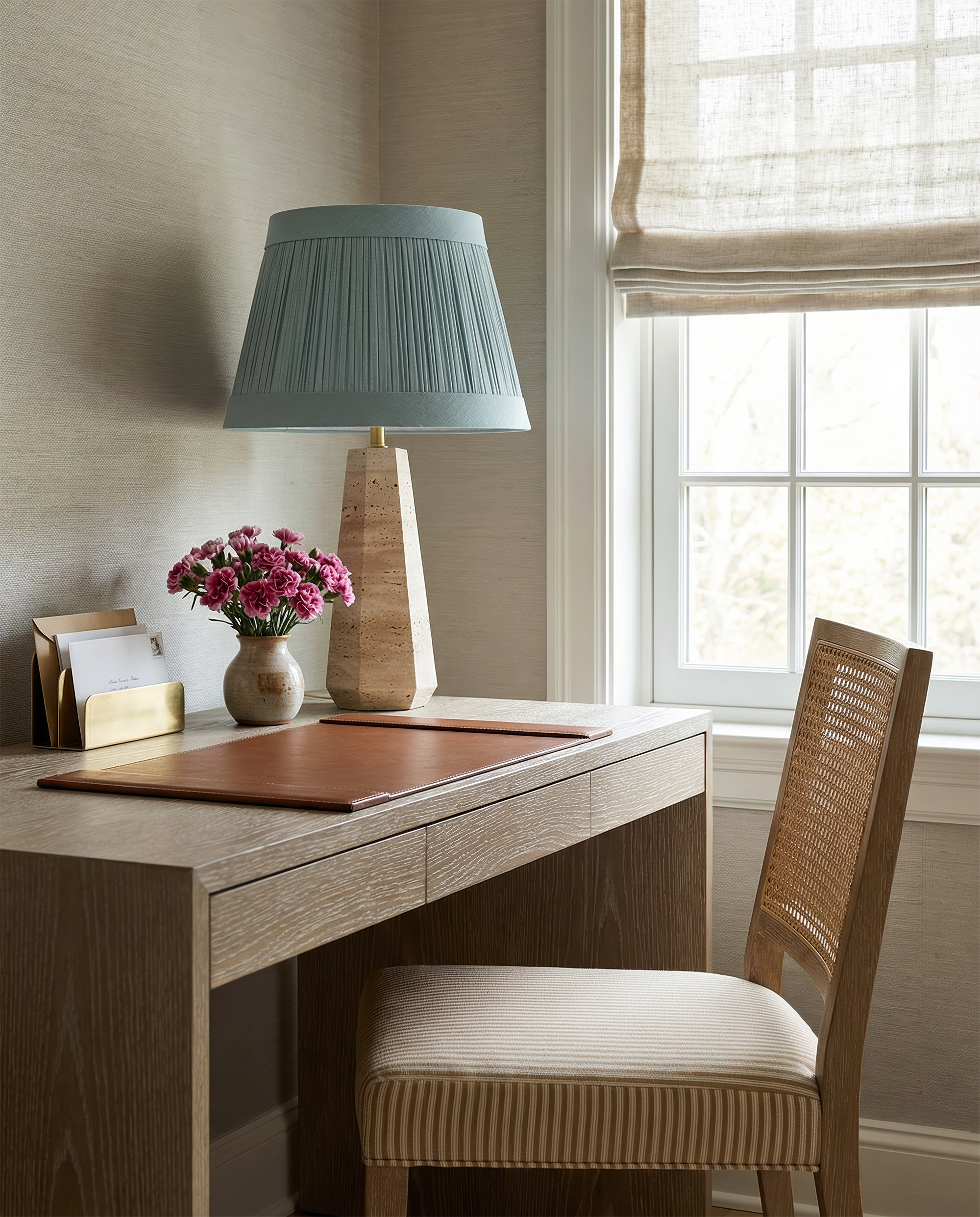 24” Caroline Travertine Stone Table Lamp