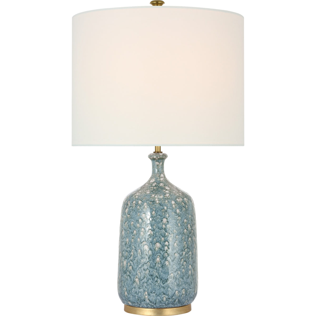 25-inch Imogen blue glazed ceramic cordless table lamp with linen drum shade by Kevin Francis Design