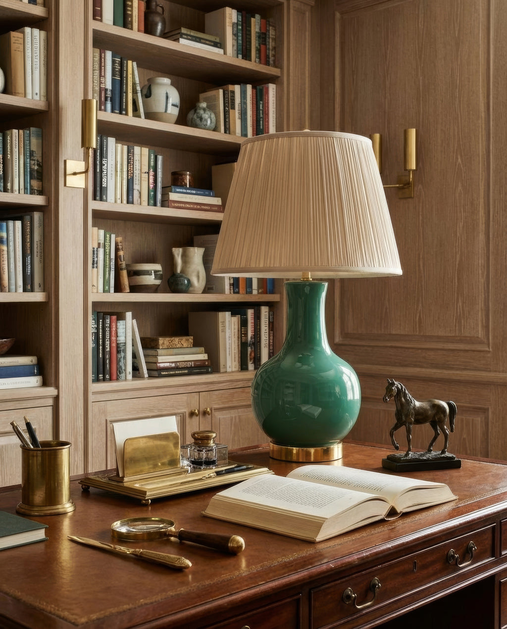28" Augusta Forest Green Single Gourd Ceramic Table Lamp | Table Lamp by Kevin Francis Design