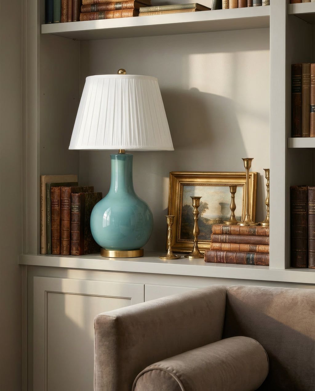 28" Augusta Teal Blue Single Gourd Ceramic Table Lamp | Table Lamp by Kevin Francis Design