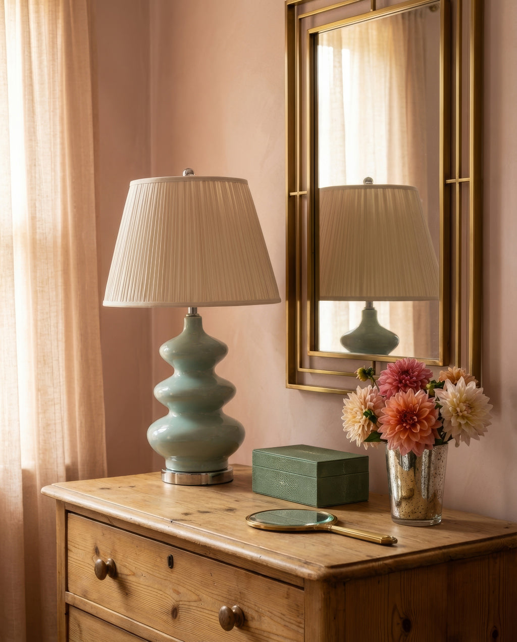28” Isabella Teal Triple Gourd Table Lamp | Table Lamp by Kevin Francis Design
