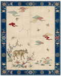Personalized Chinese Art Deco horoscope rug by Kevin Francis Design featuring a lotus motif and intricate patterns.