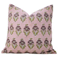 The Kingsboro block print pillow cover in pink, plum and green, linen blend