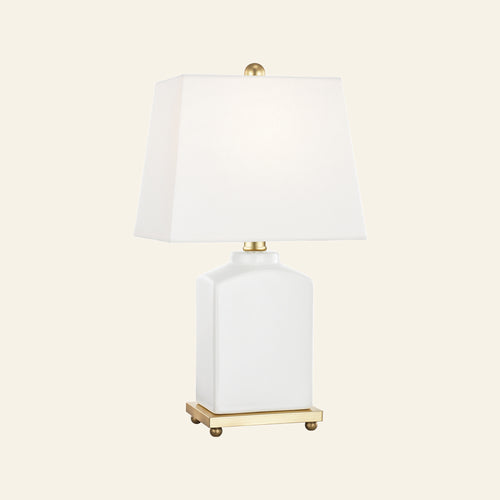 White ceramic table lamp with 17-inch height by Kevin Francis Design, featuring a sleek, modern design and a smooth cylindrical shape.