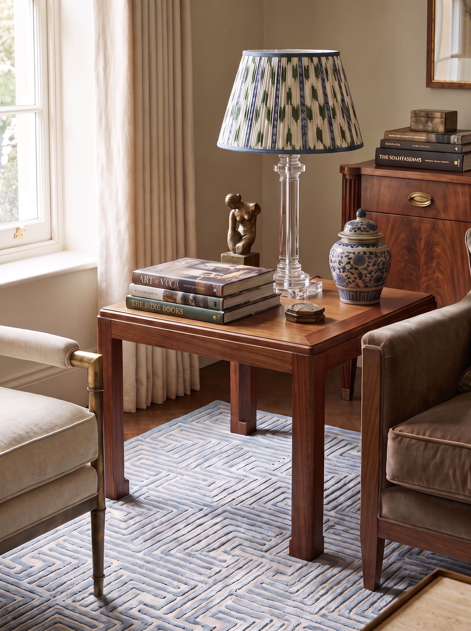 Millbrook Blue & Green Ikat Pleated Lamp Shade