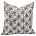 The Longleaf block print pillow cover in navy blue and brown on white linen