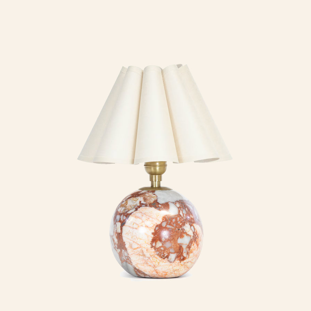 Kevin Francis Design 13-inch Louise Red Marble Mini Table Lamp in cream with a sleek, modern design and textured marble finish.