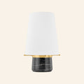 15-inch black marble rechargeable table lamp by Kevin Francis Design featuring a sleek modern design and a built-in light source.