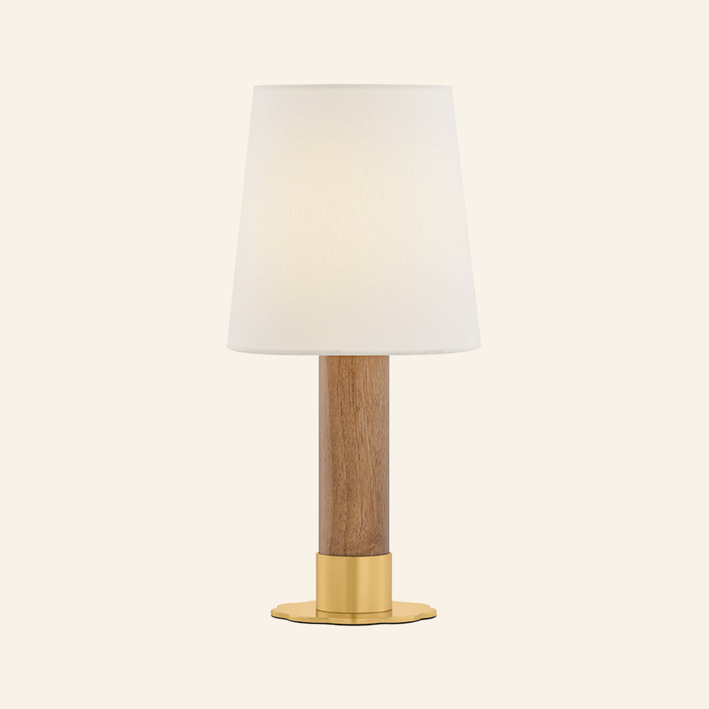 14" Michael Oak & Brass Cordless Table Lamp | Table Lamp by Kevin Francis Design