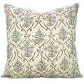The Pharr block print pillow cover in blue and tan, linen blend