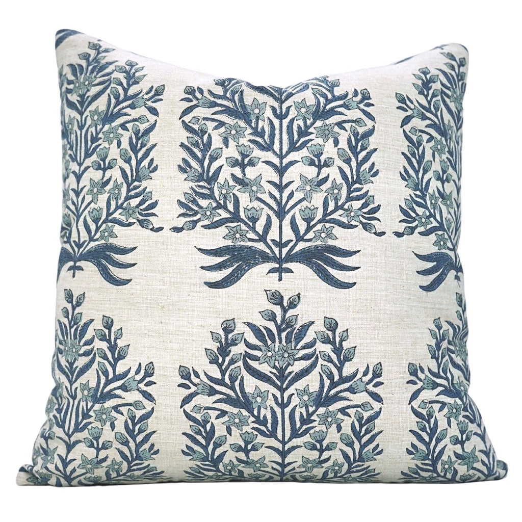 The Randall block print pillow cover in indigo and white, linen blend