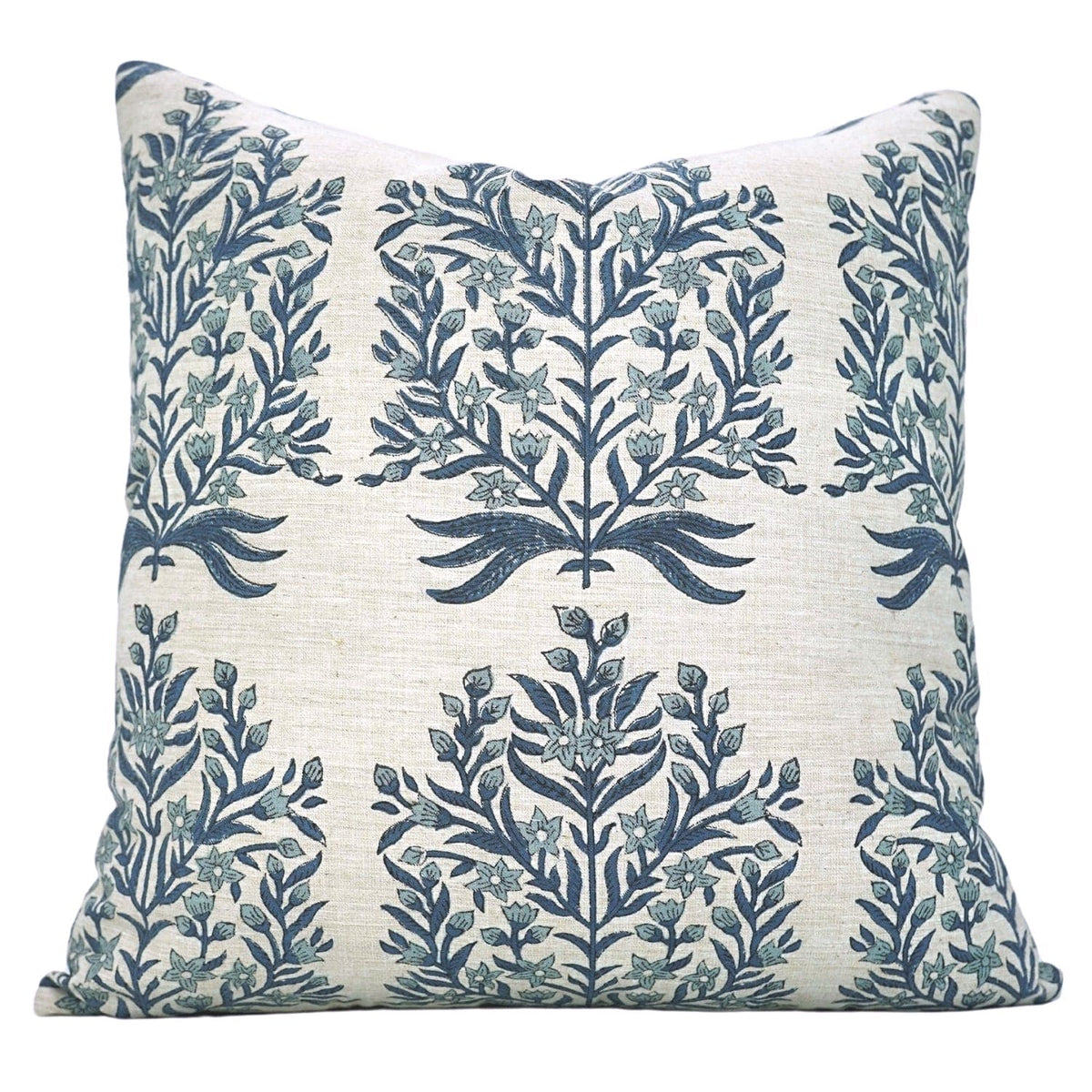 The Randall block print pillow cover in indigo and white, linen blend
