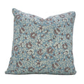 The Rilman block print pillow cover in light blue, brown and gray, linen blend