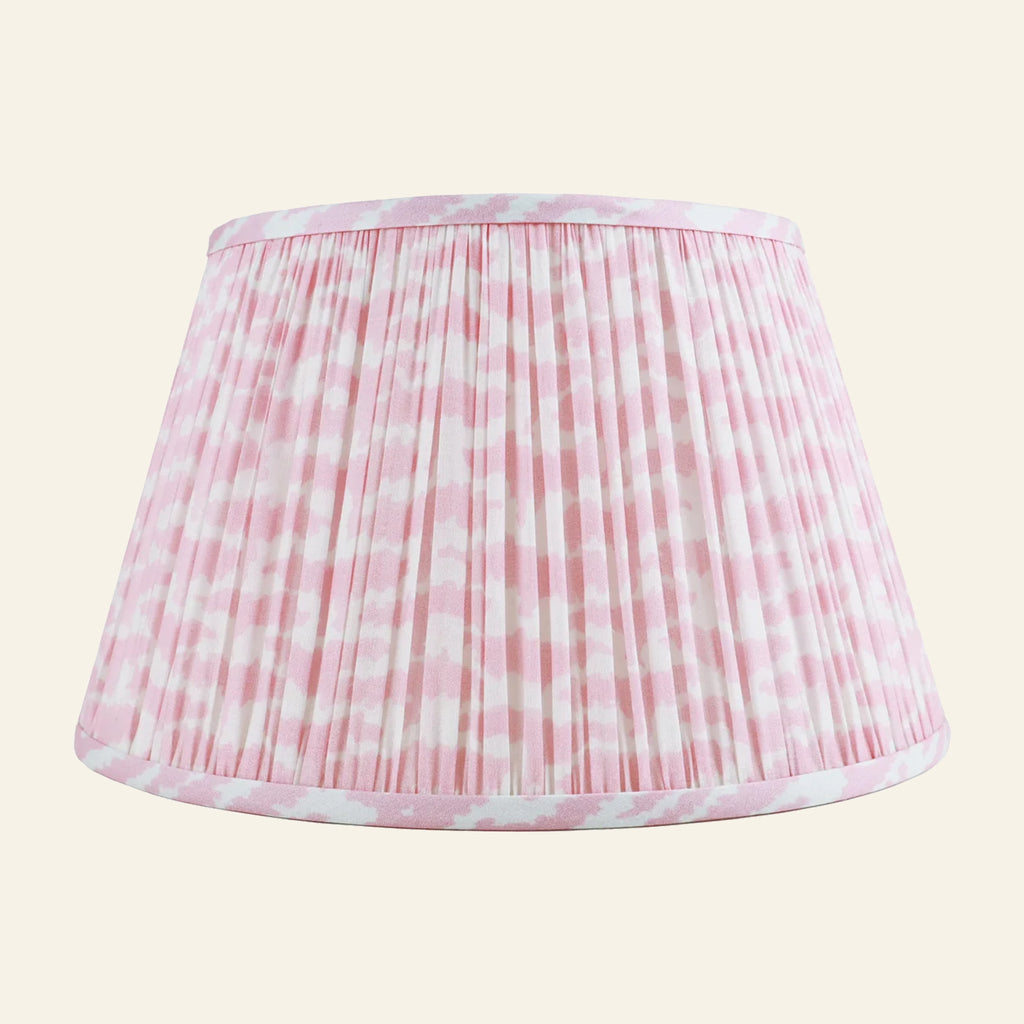Rosewood pink printed pleated lamp shade by Kevin Francis Design, featuring elegant fabric with a pleated design for classic decor.