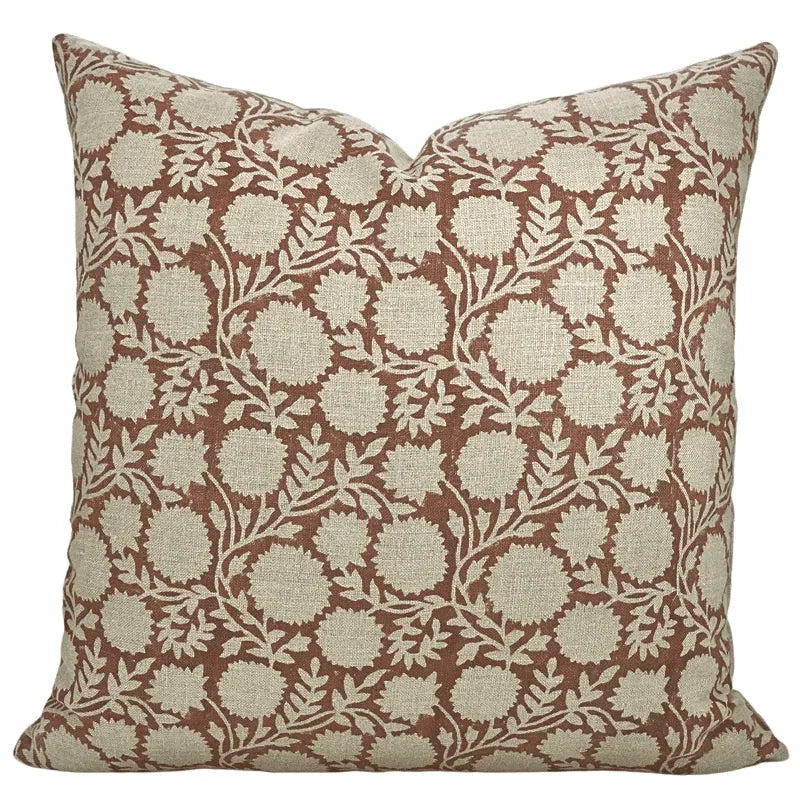 The Springlake block print pillow cover in brown and tan, heavyweight linen