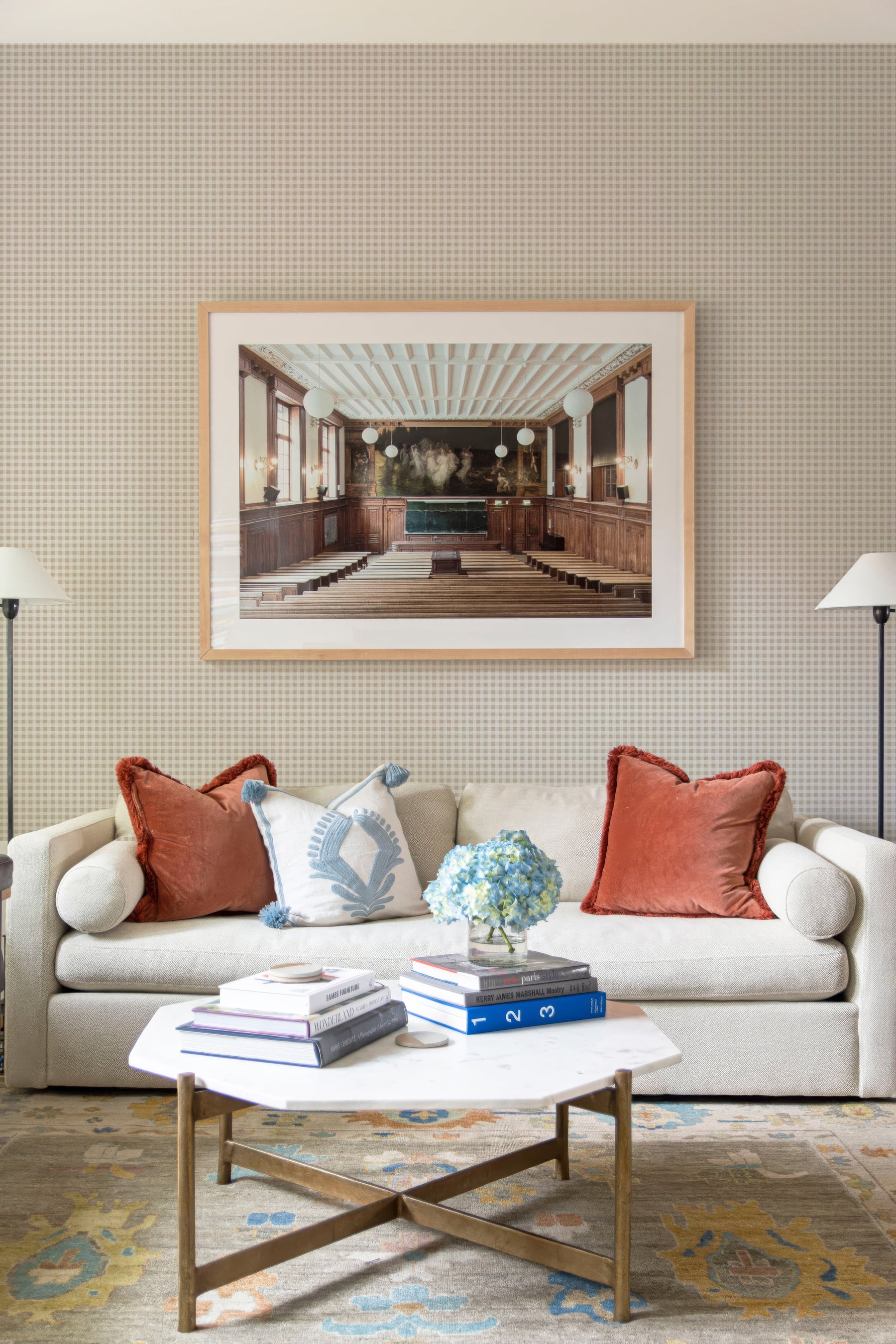 Austen Gingham Small Check Wallpaper – Linen Tan by Kevin Francis Design | Luxury Area Rugs & Home Decor