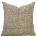 The Wildwood block print pillow cover in taupe and tan, 100% linen