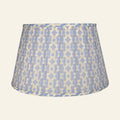 Blue Willowbrook printed pleated lamp shade by Kevin Francis Design, showcasing its elegant pleats and detailed printed pattern.