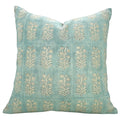 The Woodward block print pillow cover in aqua and beige, 100% linen