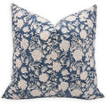 The Wycliff block print pillow cover in navy and cream, cotton canvas