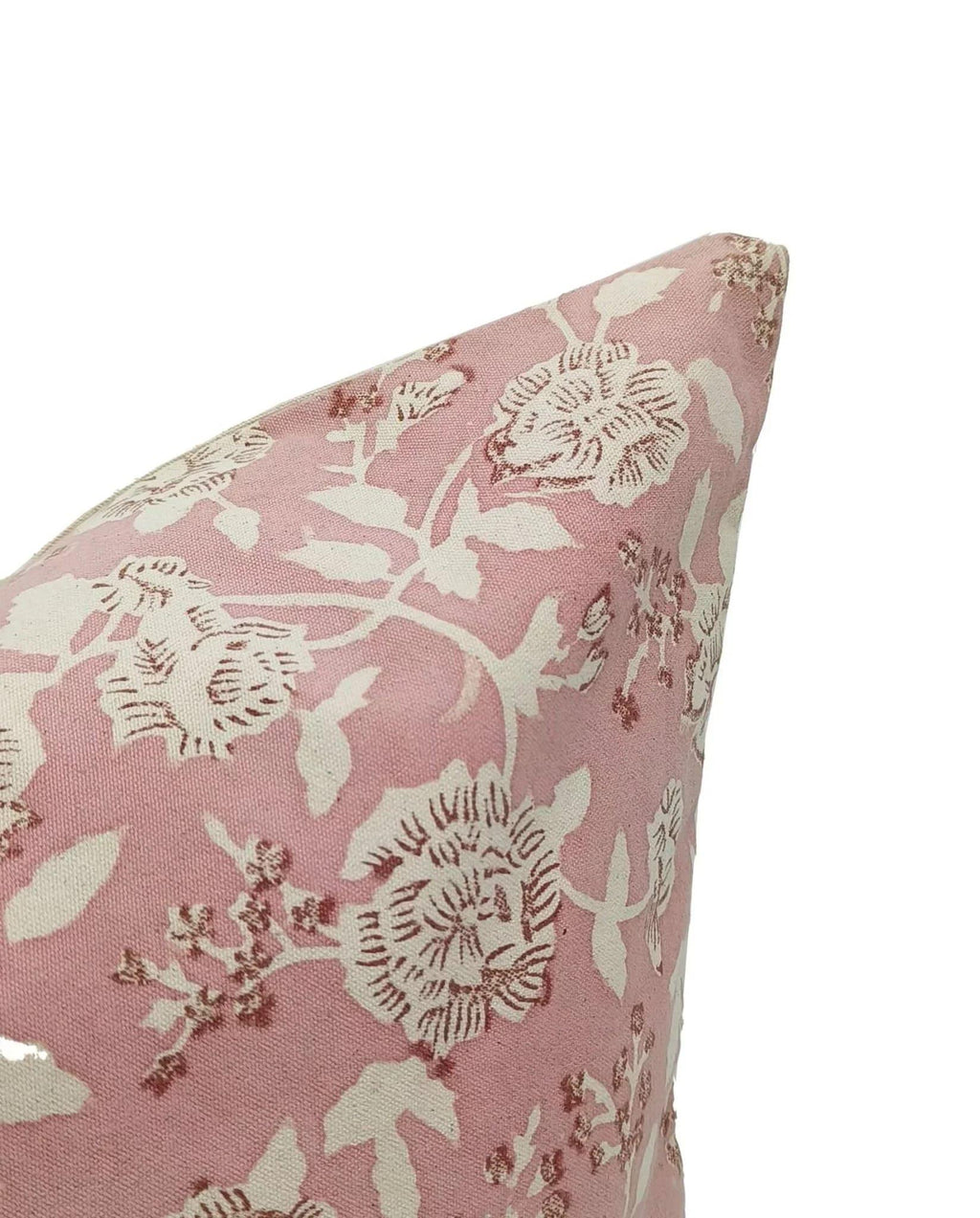 Hand block printed stamped floral pattern on the Wycliff cotton canvas pillow cover
