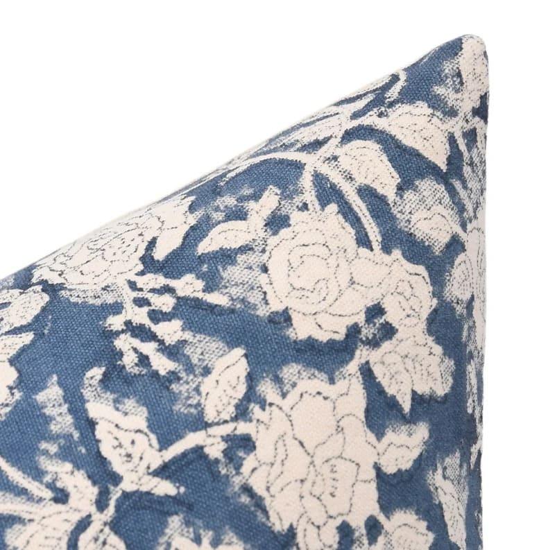 Hand block printed stamped floral pattern on the Wycliff cotton canvas pillow cover