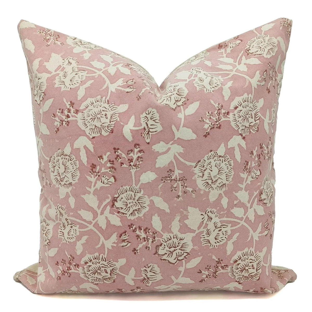 The Wycliff block print pillow cover in pink, cotton canvas
