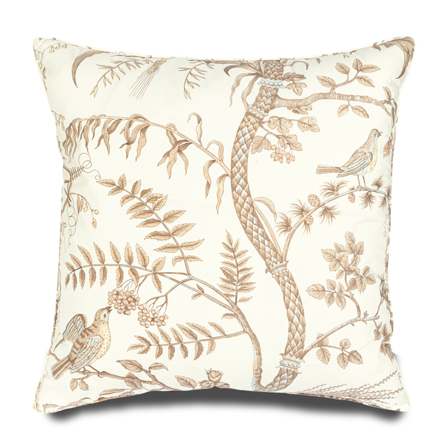Bird And Thistle Beige Throw Pillow by Kevin Francis Design | Atlanta Interior Designer | Luxury Home Decor