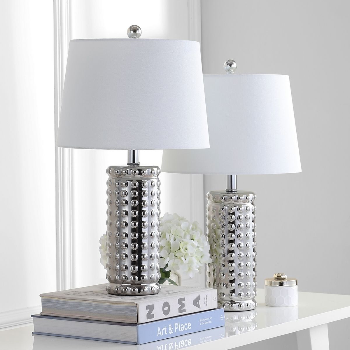 Set of Two Silver Hobnail Table Lamp by Kevin Francis Design | Luxury Home Decor